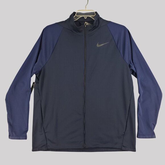 Nike Dri-Fit Full-Zip Jacket Navy Blue Lightweight Training Top Mens L - Picture 1 of 8
